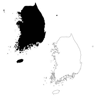 Harita Güney Kore. İzole İllüstrasyon. Beyaz arka plan üzerinde siyah.