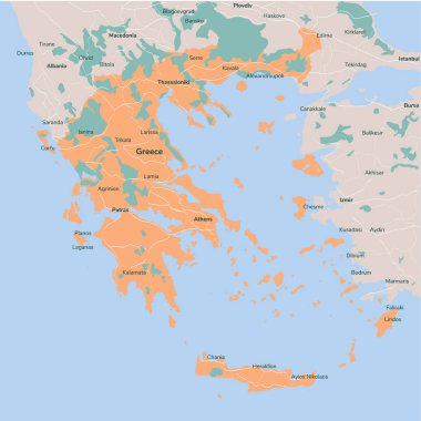 harita Yunanistan. İzole İllüstrasyon. Beyaz arka plan üzerinde siyah.