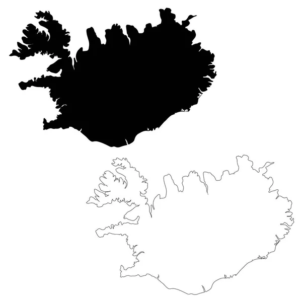 地图冰岛 独立插图 白色背景上的黑色 — 图库照片