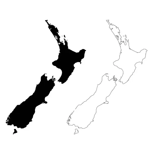 Kaart Nieuw Zeeland Geïsoleerde Illustratie Zwart Witte Achtergrond — Stockfoto
