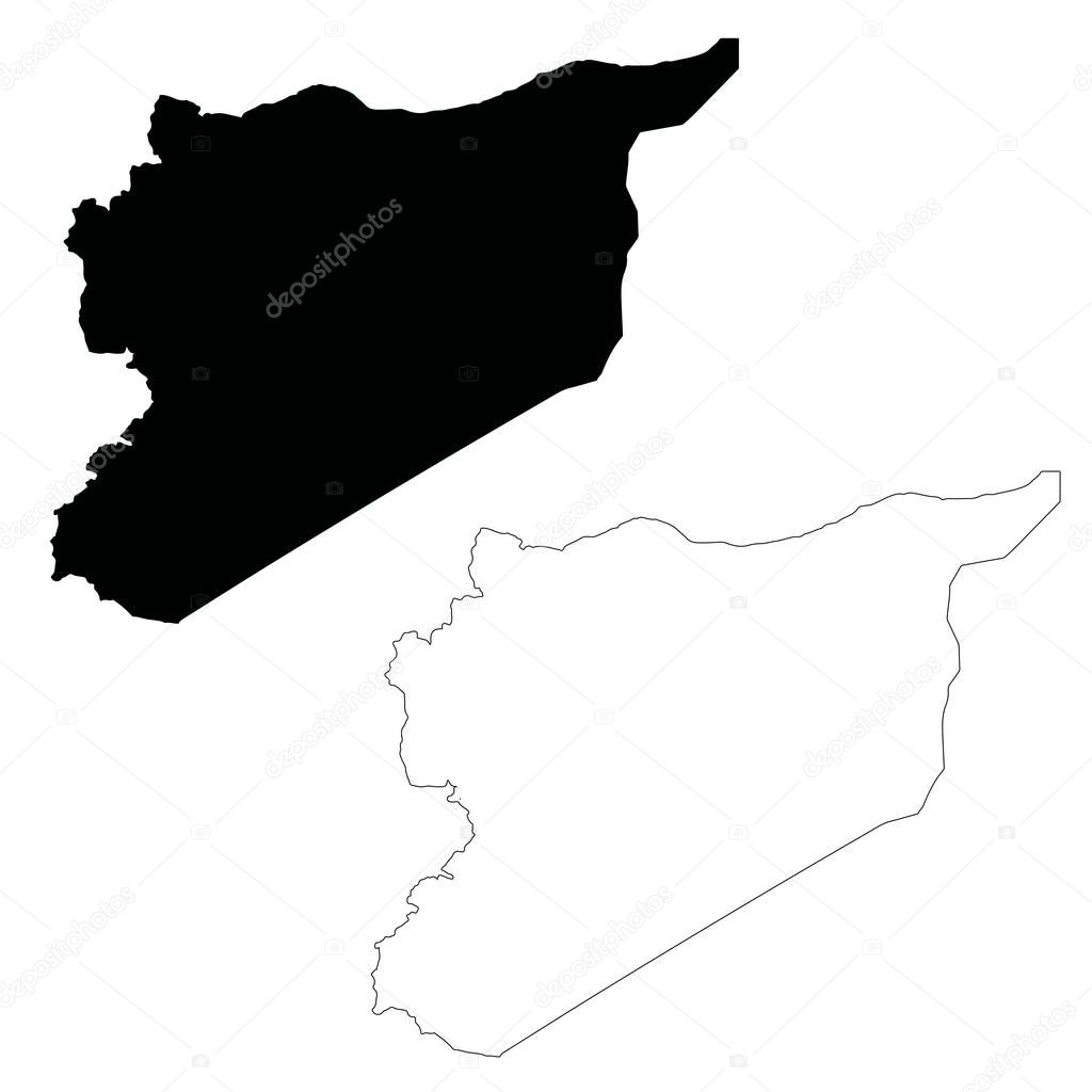 map Syria. Isolated Illustration. Black on White background.