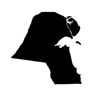 harita Kuveyt. İzole İllüstrasyon. Beyaz arka plan üzerinde siyah.