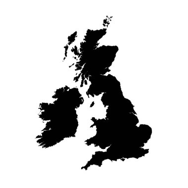 Harita Büyük Britanya. İzole İllüstrasyon. Beyaz arka plan üzerinde siyah.