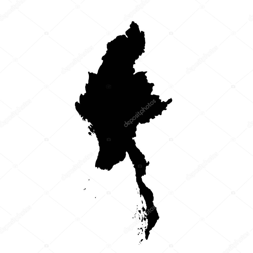 map Myanmar. Isolated Illustration. Black on White background