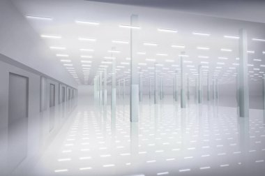 Boş fabrika binası. Beyaz iç. Vektör çizim.