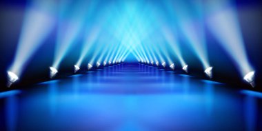 Gösteriden önce sahne. Moda pist. Vektör çizim.