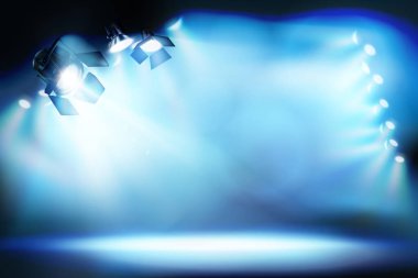 Sahne sahne ışıkları tarafından aydınlatılmış. Fuar için boş yer. Vektör çizim.