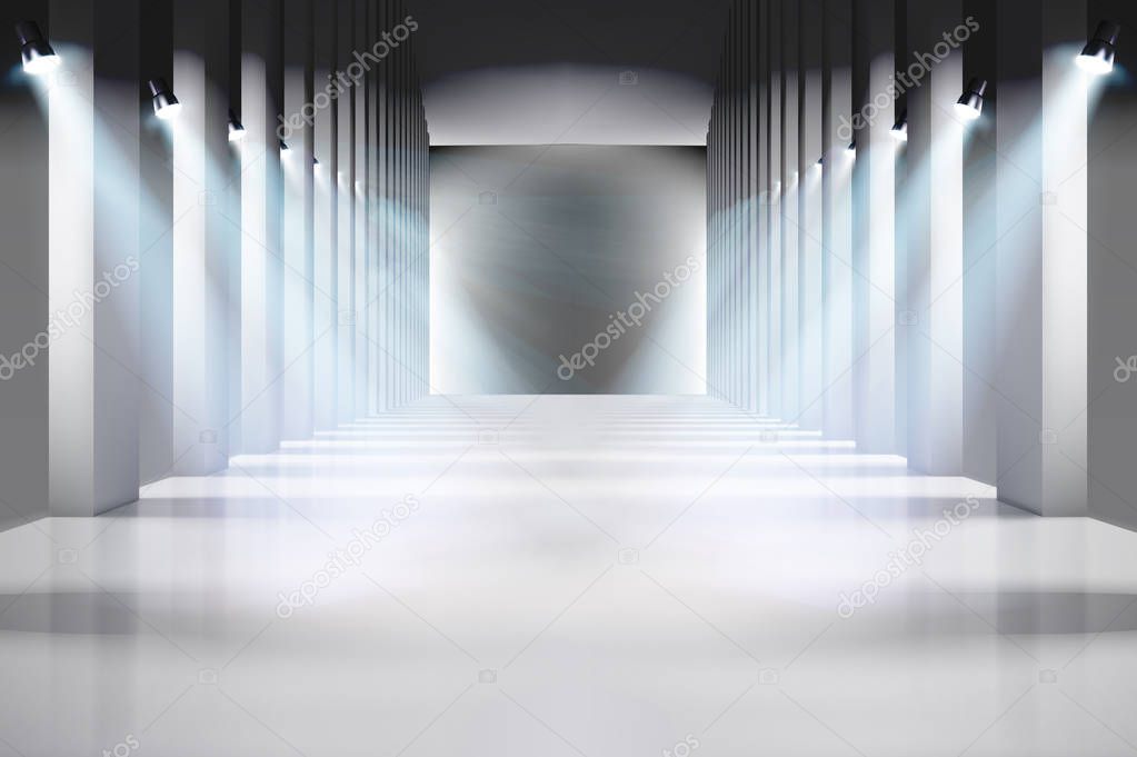 Stage before the show. Fashion runway. Vector illustration.