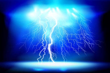Thunderstorm, electric discharge. Light show at night. Vector illustration. clipart