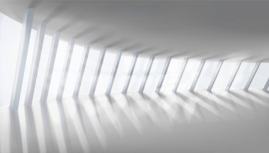 Boş iç büyük pencereler ile. Güneş ışınları aydınlatıcı. Vektör çizim.