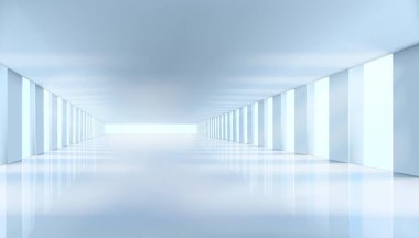 Windows ile uzun salonu. Vektör çizim.