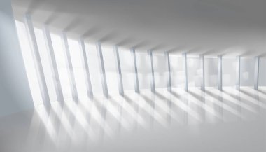 Güneş ışınları tarafından aydınlatılmış iç. Boş ofis alanı. Vektör çizim.