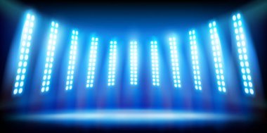 Stadyumun maçtan önce ışıklı sahnede. Vektör çizim.