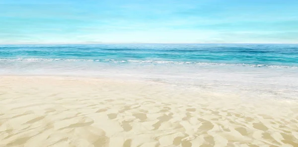 Plage Sable Vide Des Vagues Éclaboussantes Sur Rivage Été — Photo