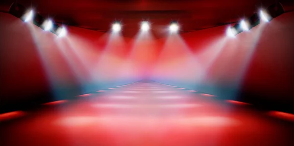 Bühnenpodium während der Show. roter Hintergrund. Vektorillustration. — Stockvektor