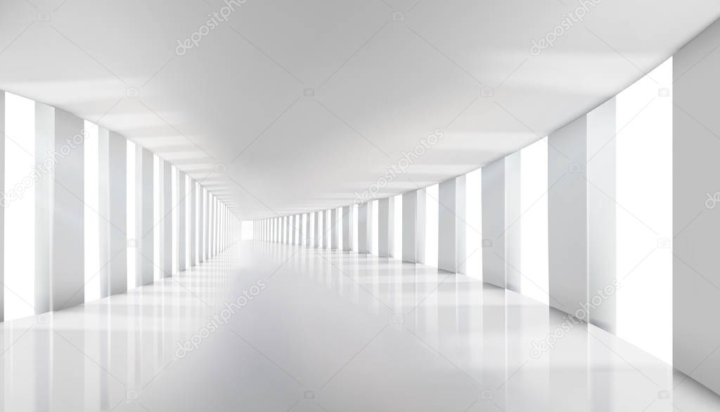 Interior in an commercial building. Empty hall with windows. Vector illustration.