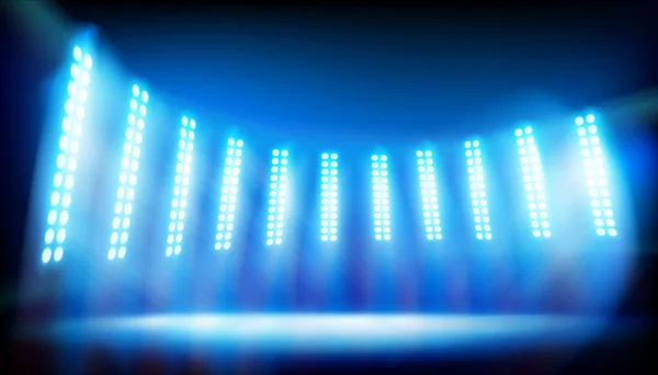 Illuminated stage on the stadium. Blue background. Vector illustration. — Stock Vector