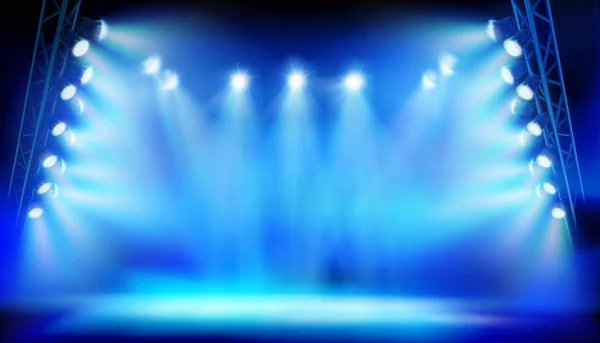 Podium verlicht door spotlights tijdens de show op het stadion. Vector illustratie. — Stockvector