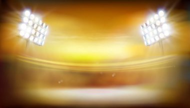 Büyük stadyumun ışıkları. Spor etkinliği. Vektör çizimi.