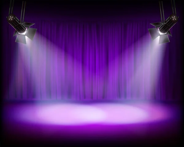 The stage with purple curtain. Vector illustration. — Stock Vector