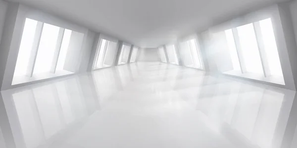 Grande Salão Com Janelas Interior Vazio Iluminado Quarto Branco Ilustração — Vetor de Stock