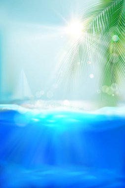 Tropik plaj. Sualtı manzarası. Vektör İllüstrasyonu. 