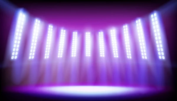 Scena na stadionie oświetlona reflektorami. Ilustracja wektorowa. — Wektor stockowy