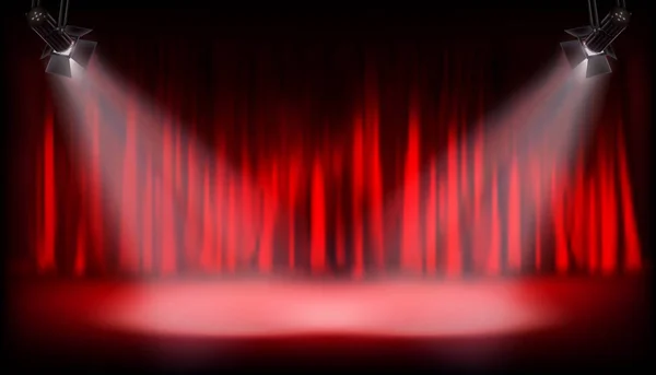 Stage with red curtain. Vector illustration. — Stock Vector