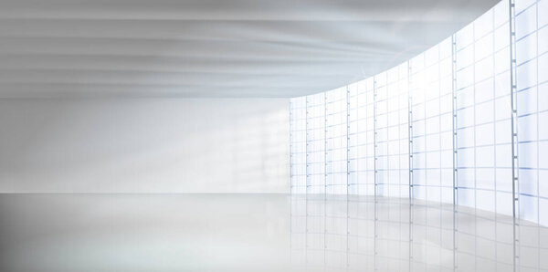 Empty modern office room. Hall with a large window in a high-rise building. Vector illustration.