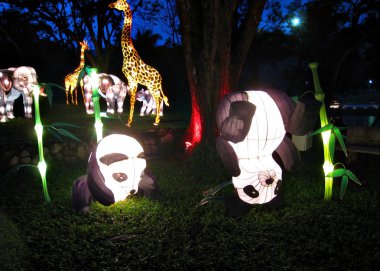Gece parkında çeşitli fenerler süsleyin