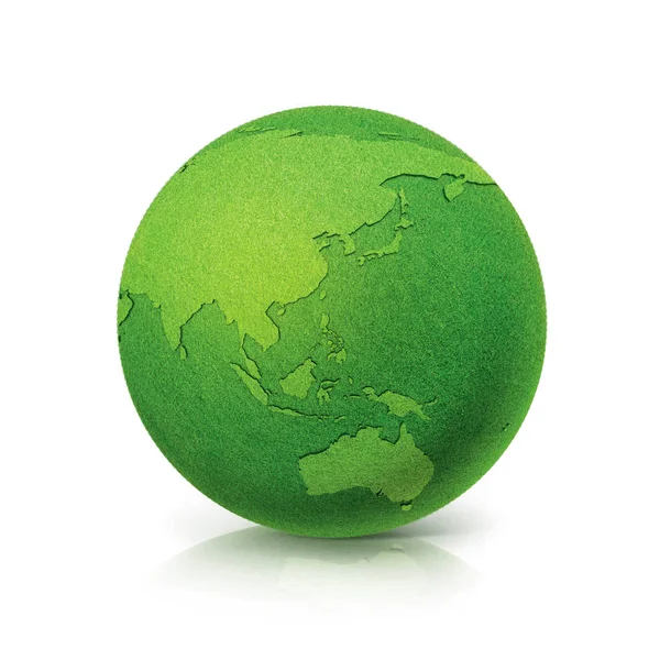 Öko Grüne Weltkarte Asien Australien Auf Weißem Hintergrund — Stockfoto