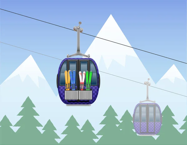 Mountain Landscape Cabin Ski Cableway Vector Illustration Isolated White Background — Stock Vector