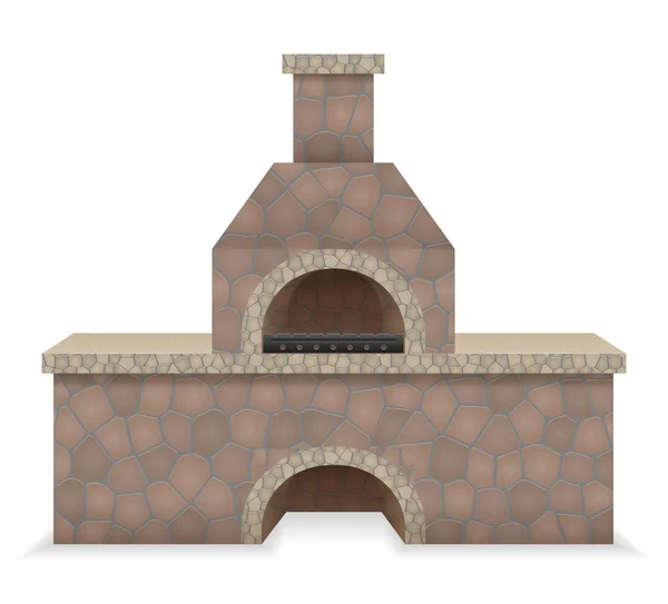 Forno Churrasco Construído Pedra Vetor Ilustração Isolado Fundo Branco — Vetor de Stock