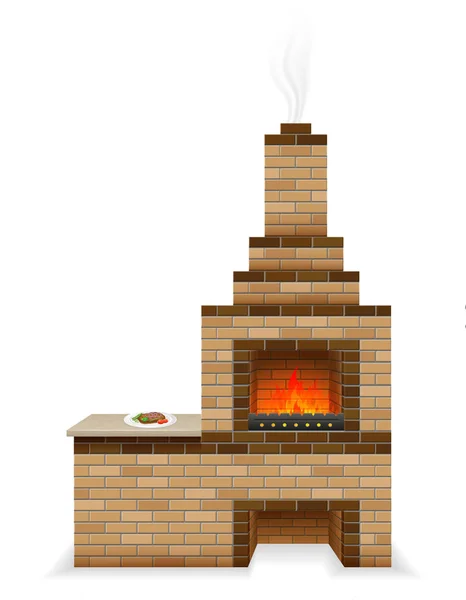 Barbecue Oven Built Bricks Vector Illustration Isolated White Background — Stock Vector