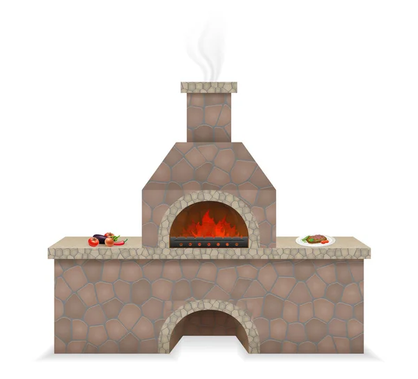 Barbecue Ofen Aus Stein Vektor Illustration Auf Weißem Hintergrund Isoliert — Stockvektor
