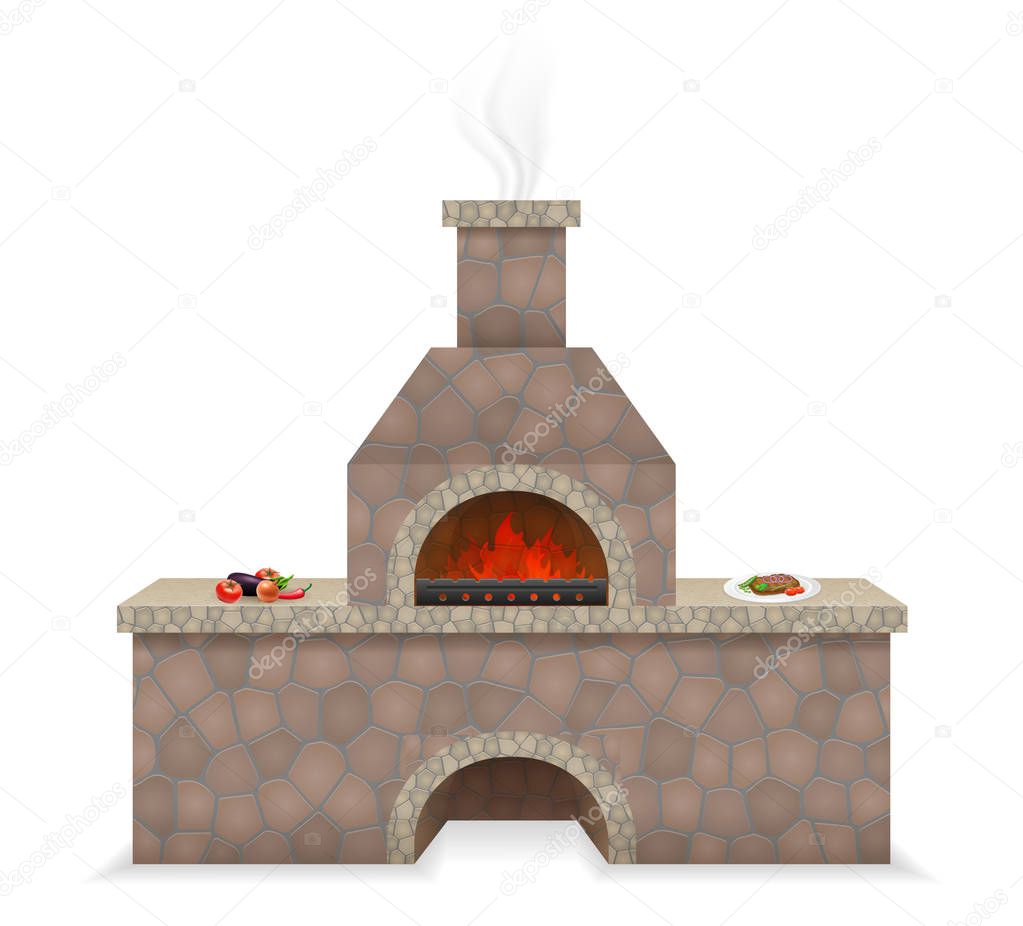 barbecue oven built of stone vector illustration isolated on white background