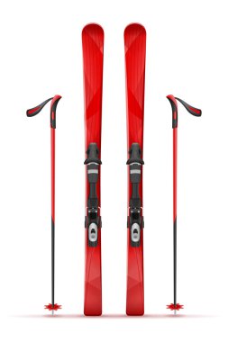 Dağ kayak ve sopa illüstrasyon izole beyaz arka plan üzerinde vektör