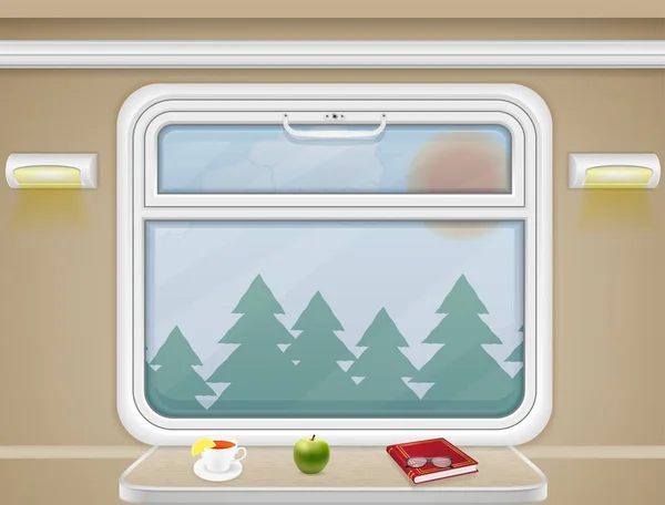窗口和表在火车车厢向量例证 — 图库矢量图片
