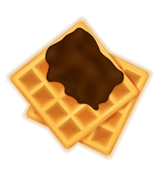 Belgisk Våffla Med Choklad Söt Efterrätt Frukost Vektor Illustration Isolerade — Stock vektor