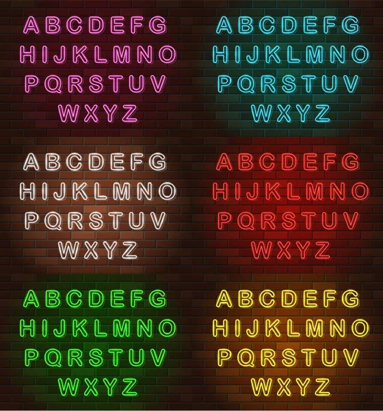 Świecącą neon liter alfabetu angielskiego wektor ilustracja — Wektor stockowy