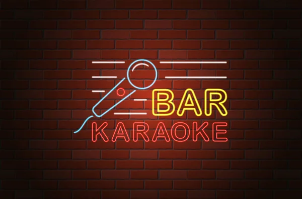Świecące Neonowy Szyld Karaoke Bar Ilustracja Wektorowa Tle Ściany Cegła — Wektor stockowy