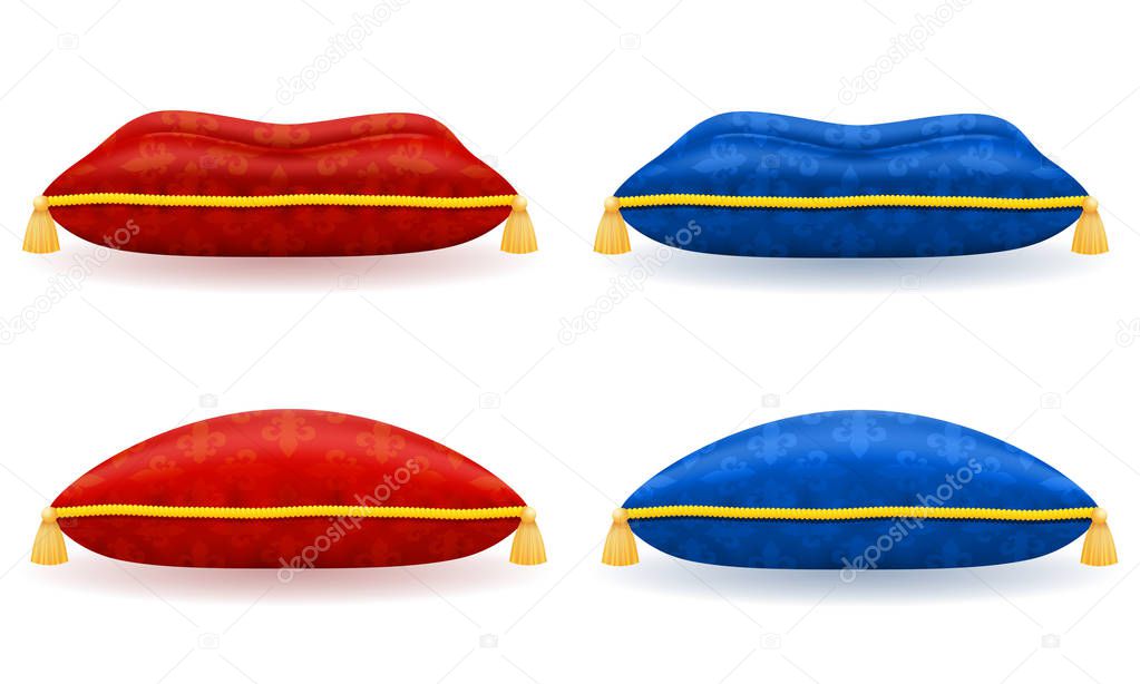 red blue satin pillow with gold rope and tassels vector illustra