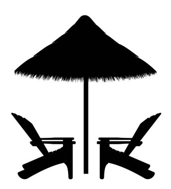 Plaj koltuk kontur siluet siyah vektör şemsiye