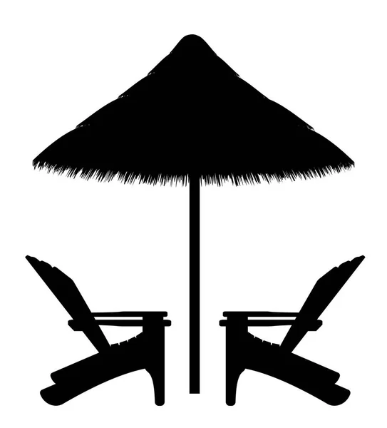 Strand fauteuil en paraplu zwarte contour silhouet vector cijferver — Stockvector