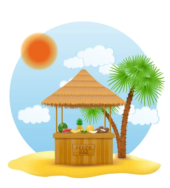 Plážový stánek čerstvý bar pro letní prázdniny na letovisku v tropi — Stockový vektor