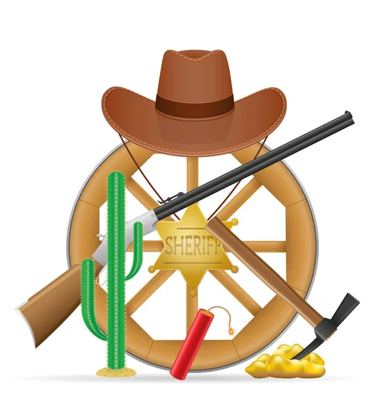 Voltereta de madera con elementos vaqueros del oeste salvaje vector ilustración — Vector de stock