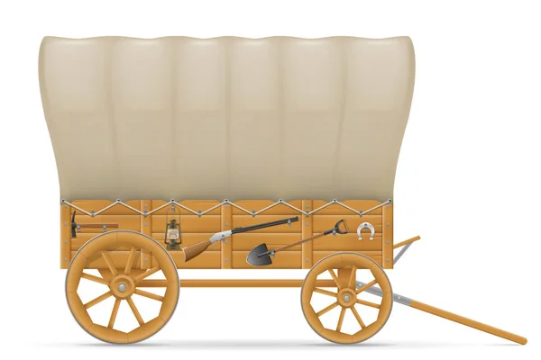 Carro di legno del selvaggio west con un vettoriale illustrazione tenda — Vettoriale Stock