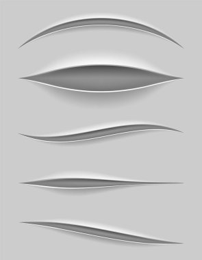 Arkaplanda izole edilmiş tasarım vektörü illüstrasyonu için şeffaf arkaplanı olan bir bıçakla gerçekçi kağıt kesikleri