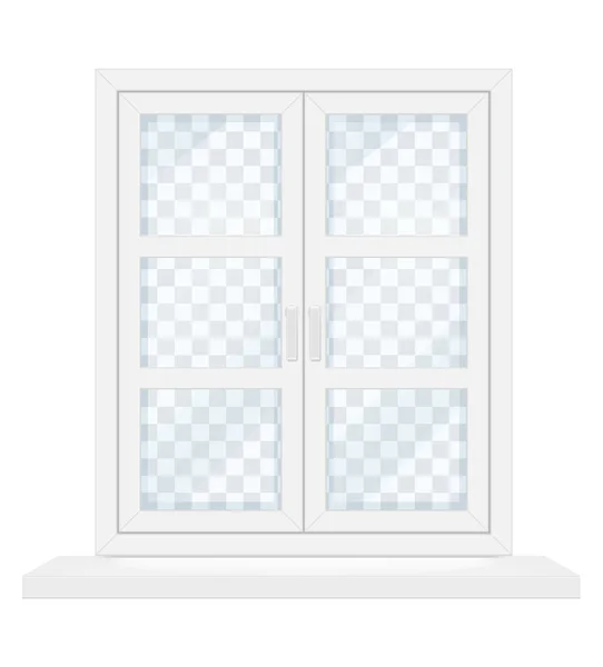 Weiße Transparente Kunststoff Fenster Mit Fensterbank Vektor Illustration Isoliert Auf — Stockvektor