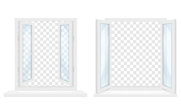 白い透明プラスチック窓と窓辺のベクトル図 — ストックベクタ